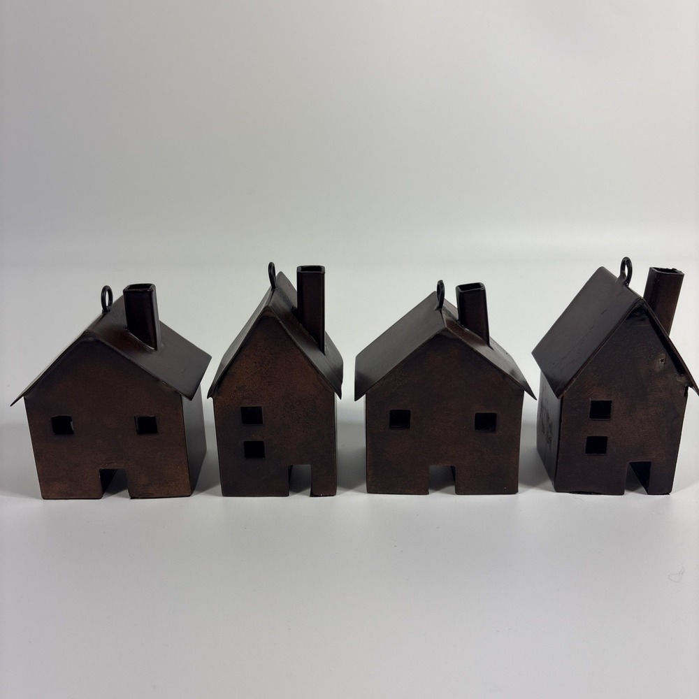 Vintage Christmas Ornament Primitive Farm House Lot 4 Copper Finish Metal
